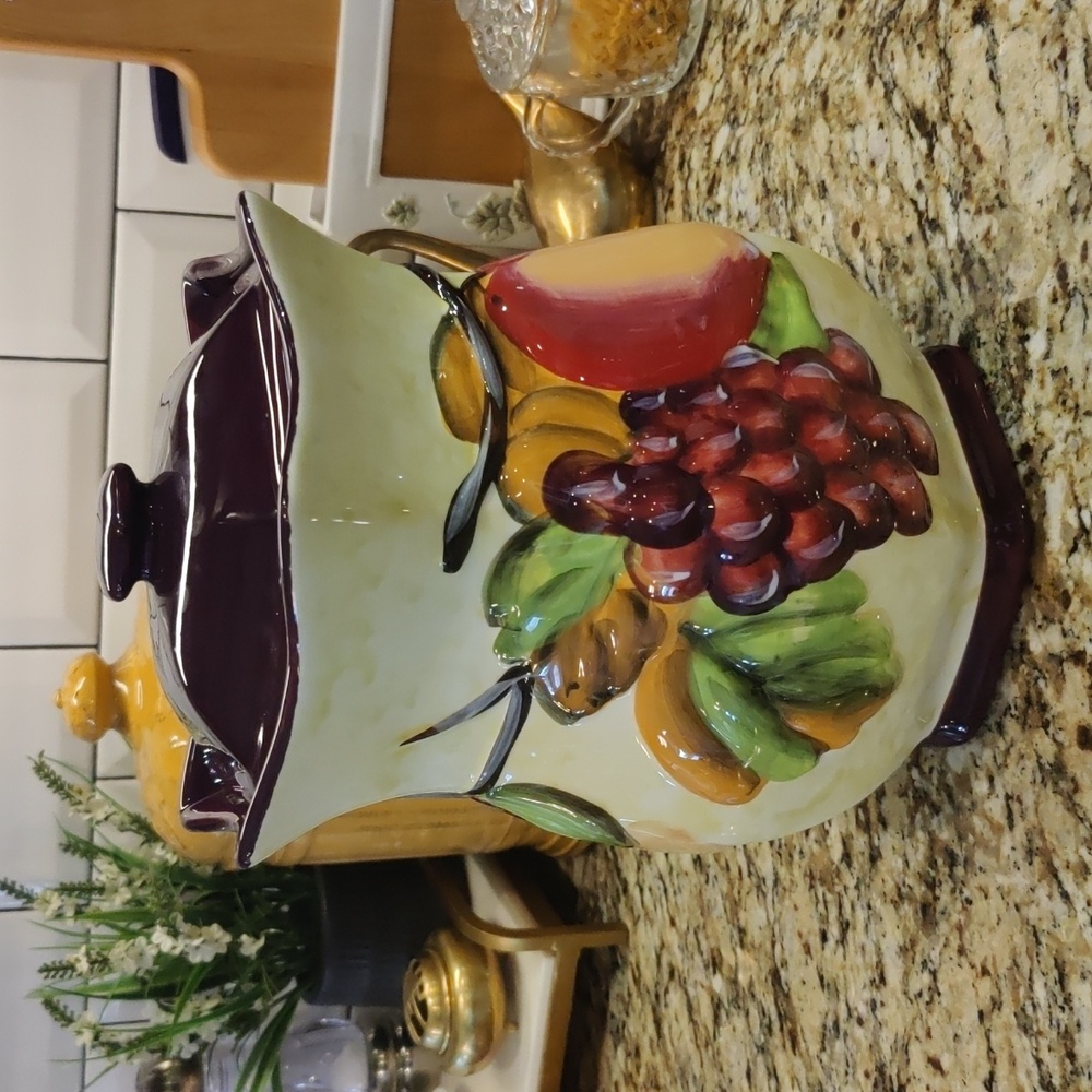 Vintage Nonnis Biscotti Cookie Jar Peaches & Cherries 11"x8"